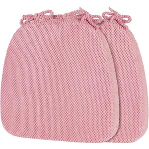 2 Pack Pink Chair Cushions with Ties Removable Covers, D-Shape Dining Kitchen Chair Seat Pads Non Slip 17"x16"