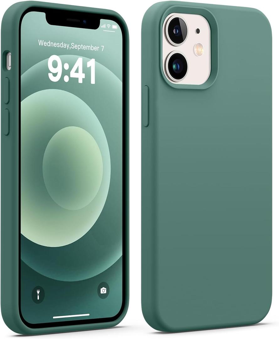 JELE Shockproof Designed for iPhone 12/12 Pro Case, Liquid Silicone Phone Case with [Soft Anti-Scratch Microfiber Lining] Military Grade Drop Protection Slim Thin Cover, 6.1 inch, Pine Green