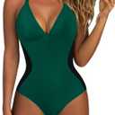 SUUKSESS Women Slimming Tummy Control One Piece Swimsuit Sexy Bathing Suit (XX-Large, 136 Green Black)