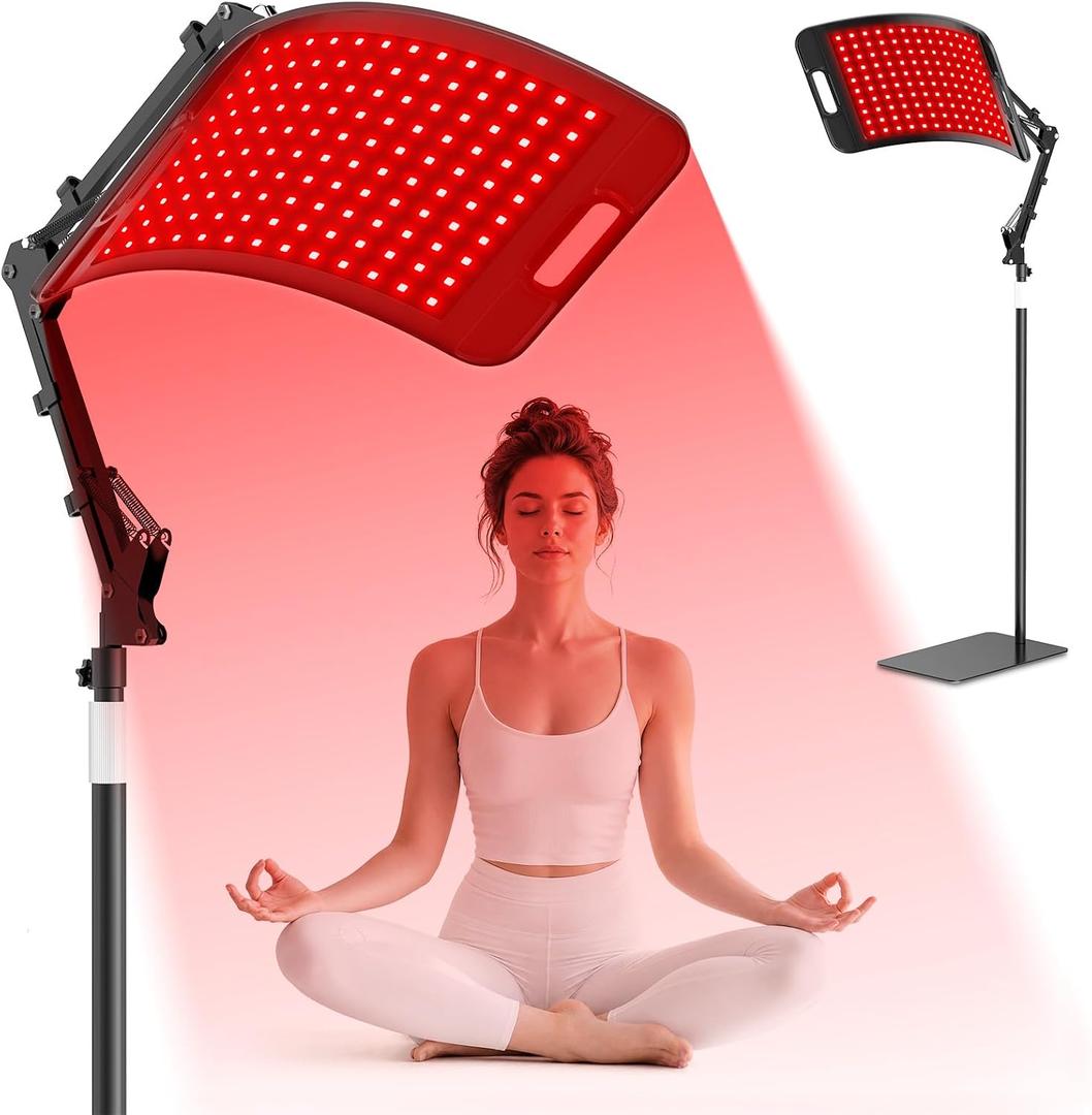 Red Light Therapy for Face and Body, Red Infrared Light Therapy Lamp with Stand, 660nm Red Light & 850nm Infrared Light Device with Large Panel, Stable Stand, Protective Glasses, Idea Gift for Women