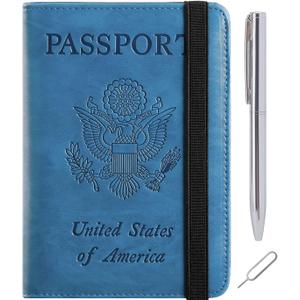 Passport Holder Cover Wallet Travel Essentials RFID Blocking Leather Card Case International Must Haves Travel Accessories for Women Men(113#Blue)