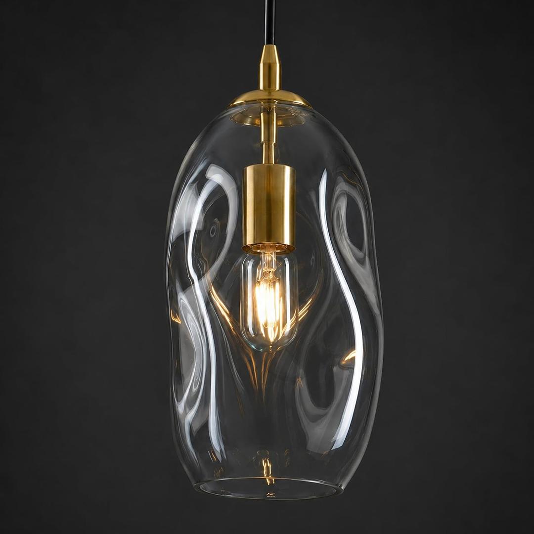 Glass Pendant Lights Kitchen Island Modern Gold Organic Clear Glass Light, 12in
