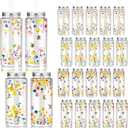 Honeydak 24 Pcs Plastic Cups with Lids and Straws Clear 13.5 oz Reusable Party Drinking Tumbler for Summer Halloween Party Decoration Supplies(Wildflower)