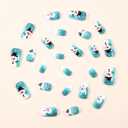 Christmas Press on Nails Blue Snowman Fake Nails Snowflake Short Square False Nails with Holly Gradient Polka Dot Blue Stick on Nail Xmas Full Cover Glue on Nails for Women 24Pcs