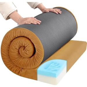HOMBYS 3 Inch Thick Memory Foam Camping Mattress for Outdoor Sleeping, Roll Up Porable Camping Pad Mat with Knitted Cover for Travel Truck Bed Tent