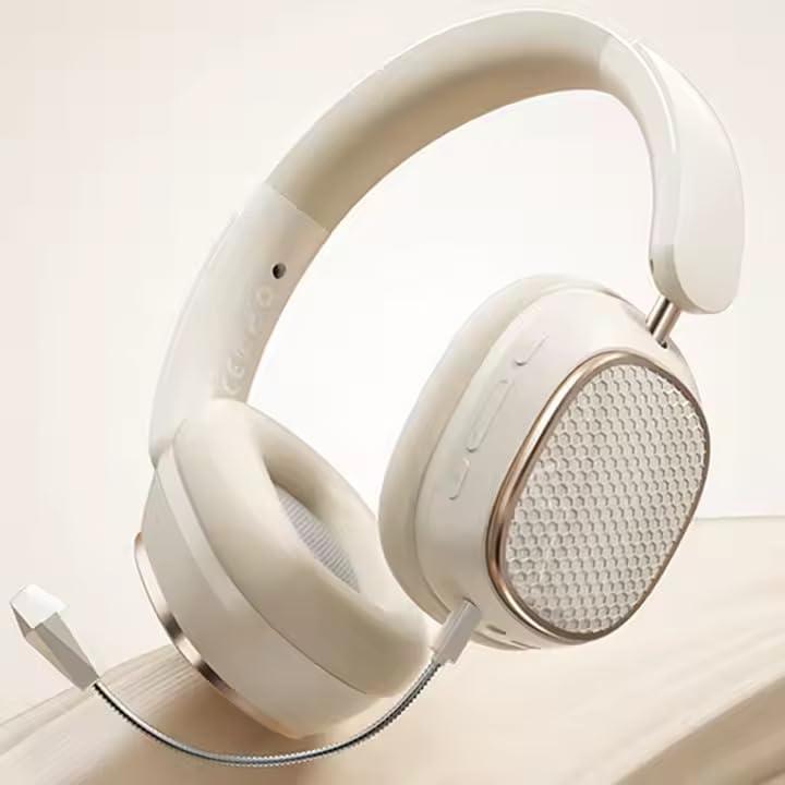 Kewlix Hi-Fi Stereo Wireless Headphone Active Noise Cancellation Bluetooth 5.3 Headset with Detachable Microphone Ultra Comfortable and Full Ear Coverage Lightweight Foldable Earphone (Beige)