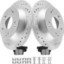 MOTOREVO Rear Geomet Coated Brake Rotors Kit for Accord 2003-2007 (Except Hybrid), High-Carbon Alloy Drilled and Slotted Automotive Performance Back Brake Discs(259.7mm 10.2in) with Ceramic Brake Pads