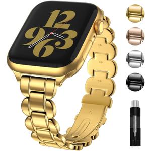 Fullmosa Metal Bands Compatible with Apple Watch 42mm 41mm 40mm 38mm for iWatch Series 11 10 9 8 7 6 5 4 3 2 1, SE3/2/1 for Women,Gold