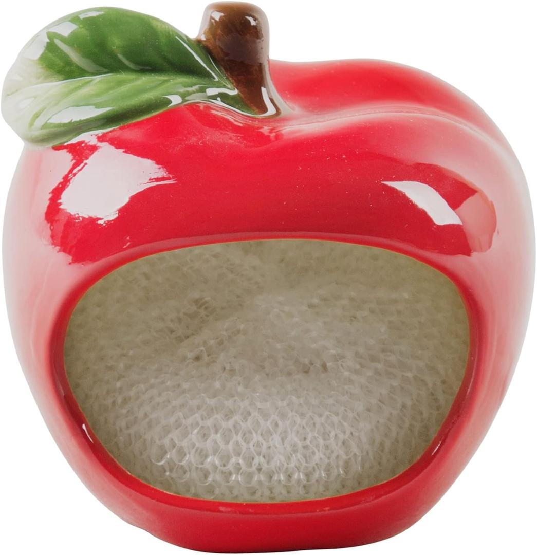 Dish Sponge Holder, Red Apple Scrubby by Home Essentials & Beyond Kitchen Sponge Caddy Includes A Nylon Non-Scratch Dish Scrubber