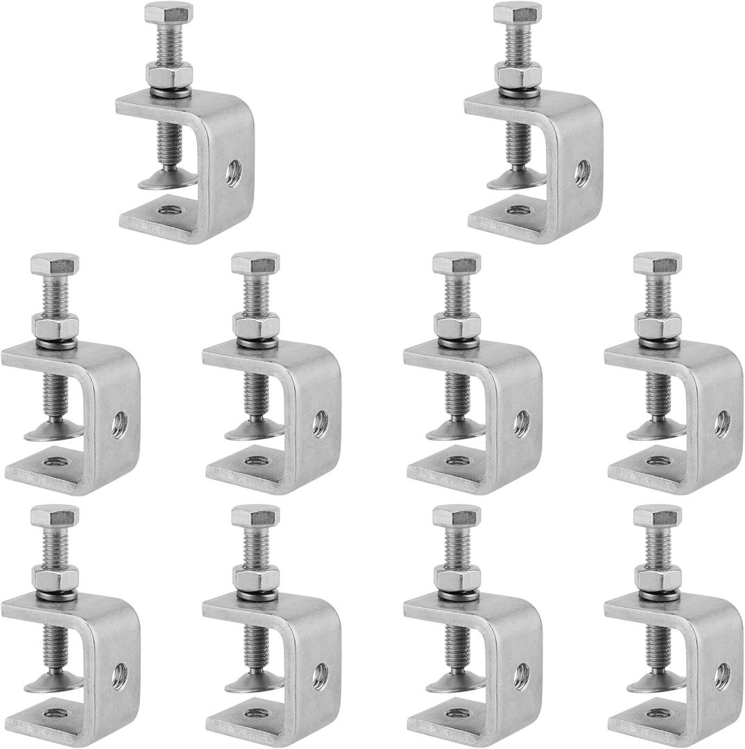 Stainless Steel C Clamps Mini 1 inch, HOZEON 10PCS Heavy Duty Tiger Clamp with Wide Jaw Openings, Metal U Clamp Brackets Small Desk Clamps for Woodworking, Metal Working, Silver