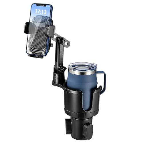 Cup Holder Phone Mount for Car,Upgraded 2 in 1 Car Cup Phone Holder Expander with Adjustable Base,360 Degree Rotation,This Hill Cup Phone Holder for Car Compatible iPhone,Samsung & All Smartphones
