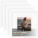 KINLINK 10x10 Picture Frame, White Square Solid Wood Frames for Pictures 6x6 with Mat or 10x10 without Mat, Wall and Tabletop Display Photo Frames White 4 Pack