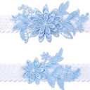 3 x 2pcs Garters for Bride, Lace Bridal Garter Floral Lace Leg Belt Elegant Wedding Accessories for Women Girls Gift (Sky Blue)