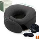 Travel Neck Pillow for Airplanes, 360° Chin Support Memory Foam Travel Pillow for Long Flights, Bamboo Charcoal Memory Foam, Removable Washable Cover, Sleep Mask & Earplugs Included