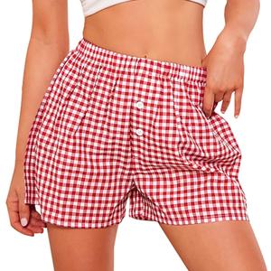 PRETTYGARDEN Womens Shorts Boxers 2025 Summer Gingham Pajama Lounge Sleep Y2K Plaid Pj Shorts Beach Bottoms (Red, S)
