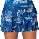 Aleumdr Women's Waistband Layered Swimdress Ruffle Swim Skirt Swimsuit Bottom (Medium, White Leaves)