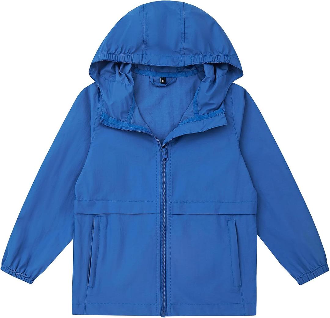Boys Girls Windbreaker Hooded Jackets Lightweight Packable Jacket Toddler Rain Coats (4T, Non-lined Blue)