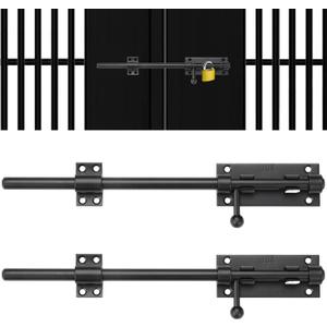 2 Packs 12" Slide Bolt Latches, Heavy-Duty 304 Stainless Steel Gate Door Slide Latches with 9 mm Padlock Hole, " Dia. Matte Black Barrel Bolt Locks for Gates, Barns, Fences