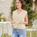 Womens Summer Crop Knit Sweater Vest Sleeveless Button Down Chunky Knit Vest Cardigan with Pockets (M)