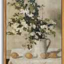 VIYYIEA Vintage Framed Canvas Wall Art, Kitchen Art Decor, Flowers and Lemons Pictures Painting, Vintage Farmhouse Country Decor for Dining Room Bathroom, 9"x11"