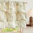 jinchan Ruffled Floral Valance Curtain Shabbychic Linen Window Valance 18 Inch Farmhouse Rustic Window Treatment for Kitchen Bedroom Living Room Rod Pocket 1 Panel Green on Linen