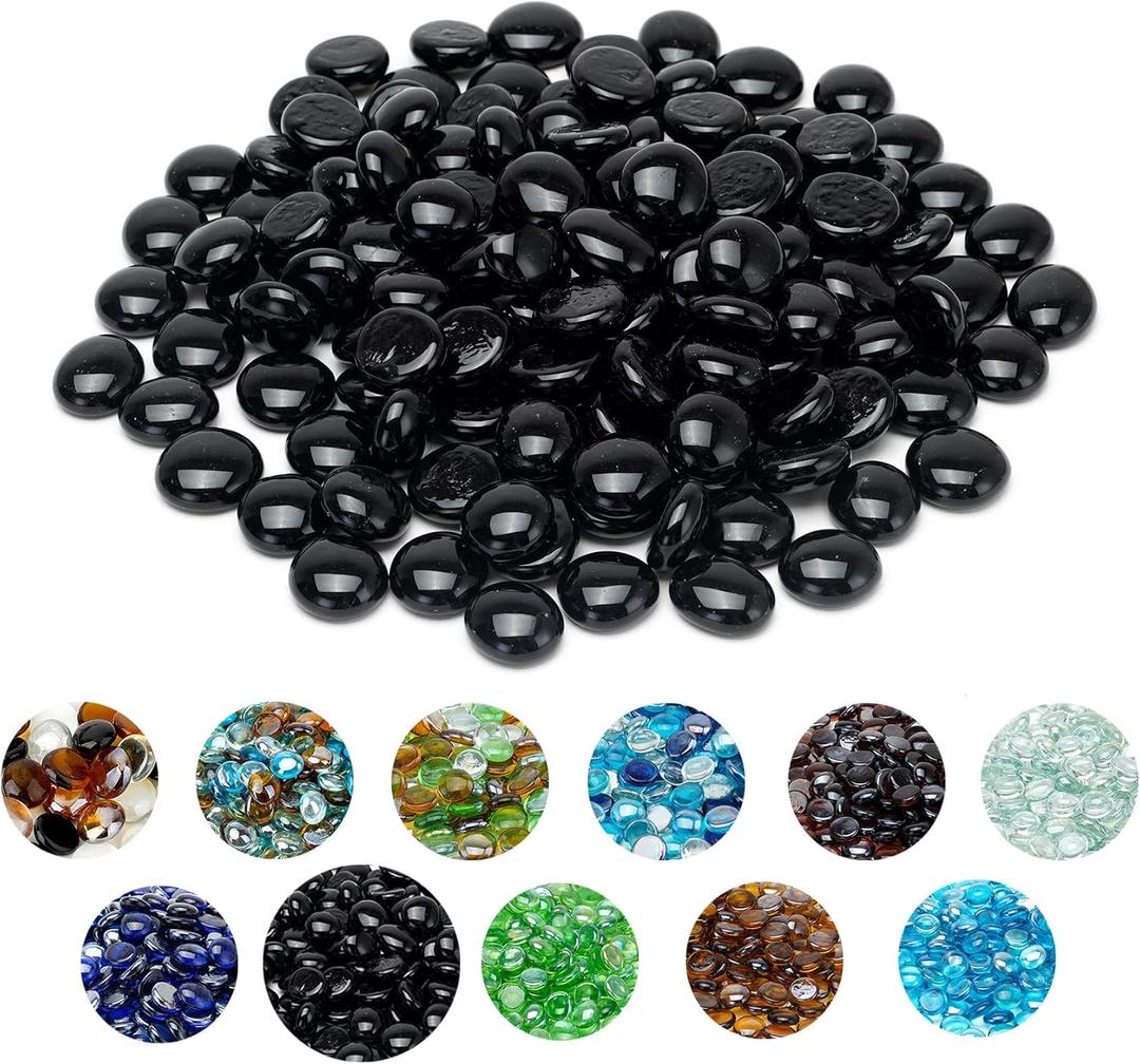 Skyflame 10-Pound Fire Glass Beads for Fire Pit Fireplace, 1/2-Inch Size Onyx Black Reflective Decorative Blended Fireglass Drops for Landscaping