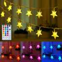 Minetom Color Changing Star String Lights - 23 ft 50 LED Ramadan Decorations Star Fairy Lights with Remote and Timer, 16 Colors and 7 Modes, USB Powered String Lights for Bedroom Party Indoor Decor