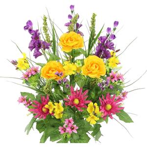 Admired By Nature 30 Stem Artificial flowers Morning Glory & Ranunculus Bush Spring Faux Flower Arrangement for Outdoor & Indoor Wedding home decor, Cemetery Decorations For Grave, Summer Mix (Large)