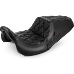 One-Piece Driver and Passenger Seat with Diamond Pattern Stitching Fit for Harley Touring Road King Road Glide Street Glide Electra Glide 2008-2023 Models (Black Stitching)