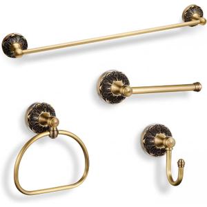 4 Pcs Antique Brass Bathroom Hardware Set, Bathroom Accessories Set, 24 Inch Wall Mounted Bath Towel Bar Toilet Paper Holder Hand Towel Holder Robe Hook for Shower Room Toilet(Single Layer)