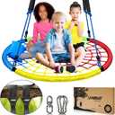 40” Spider Web Tree Swing for Kids - Round Indoor Outdoor Swingset Toys – 700 lb Sensory Flying Saucer Swings – 2 x 5ft Tree Straps, 2 Carabiners, 1 Swivel - Durable Frame, Waterproof Yard Swings Set