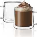 CNGLASS 15.2oz Glass Coffee Mugs,Double Wall Insulated Glass Mugs with Handle,Clear Espresso Mugs for Latte,Cappuccino,Tea Bag,Set of 2