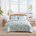 Tommy Bahama - Queen Size Quilt Set, Soft & Reversible Cotton Bedding for Lightweight Year Round Comfort, 3 Piece Coastal Bed Set with Matching Pillowcases (Floral Enchantment/Ocean Bay Blue)
