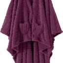 Wearable Blanket Poncho Cape Wrap for Adult, Cozy Sherpa Fleece Pocketed Shawl TV Throw Blankets for Office and Lounge(Purple,58'' x 64'')
