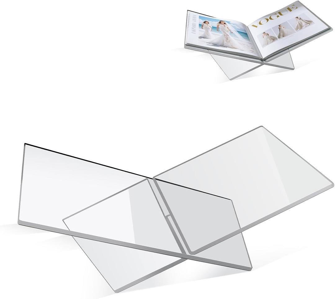 Clear Acrylic Book Stand Large 12.6 x 6.7 x 5 in Book Holder for Cookbooks, Bibles, Art & Coffee Table Display | 2-Piece Cross Frame Design, Sturdy 0.2in Transparent Acrylic
