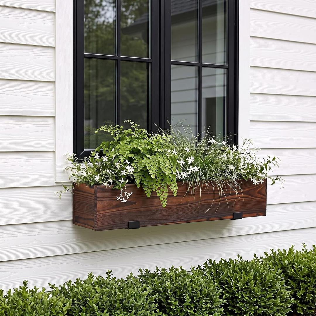 Novabright 24 Inch Wood Window Planter Box with L-Bracket,Wood Color, 3.6 x 6.5 x 5.3 inches
