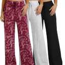 3 Pack Women's Palazzo Pants Wide Leg Adaptive Pajama Bottoms Lounge Casual | Available In Plus Size, Stretchy, Comfy, Drawstring, Elastic Waist, Soft, PJ, Sleep, Yoga, Travel, Beach, Work, Everyday (L)