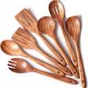 Gudamaye 13 inch Long Wooden Utensils for Cooking, Long Handle Wooden Spoons for Cooking, 7 PCES Crafting Wooden Spoon Set, Wooden Kitchen Utensil set, Natural Teak Wooden utensil Set