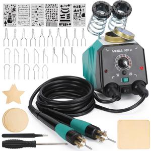 YIHUA 939-VI Dual Wood Burning Pen Wood Burning Kit with 23 Wire Nib in Varied Shapes, Detachable Pyrography Pen, 6 Wood Pieces, 6 Stencils and Screw Driver, Tweezers Used as Wood Burning Tool