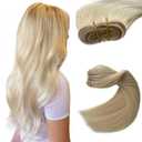 Sew in Hair Extensions Real Human Hair, 20 Inch 100G Weft Hair Extensions Human Hair Bundles Platinum Blonde Hand Tied Weft Hair Extensions Human Hair Weft Sew in Weave Bundles