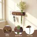 Key Holder Wall Mount, Solid Wood Key Holder for Wall with Planter Tube & 4 Brass Hooks, Decorative Renter-Friendly Wall Key Rack Hanger for Entryway Kitchen Living Room Car Keys