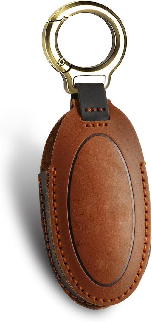 Leather Key Fob Cover, Leather Key Case Full Protector Compatible with Ioniq 6 Grandeur KONA Santa Fe 7 Buttons smart Key (Brown)