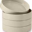 E-far Pasta Bowls Set of 4, 35oz Ceramic Large Salad Bowl Plates for Serving Soup Dinner, Shallow Stoneware Pasta Plate, Microwave & Dishwasher Safe, Speckled Khaki