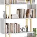 Gadroad 6-Tier Geometric Bookcase,S Shaped Bookshelf, Wood Decorative Storage Shelving, Modern Freestanding Display Shelves, Tall Book Shelf Unit for Living Room Bedroom, 27.56"W x 74.2"H