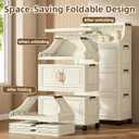 217QT Stackable Storage Bins with Lids & Rack, 5 Tier Large Capacity Foldable Storage Cabinet, Clear Collapsible Pantry Organizer for Home, Kitchen, Bathroom, Dorm, Office, White