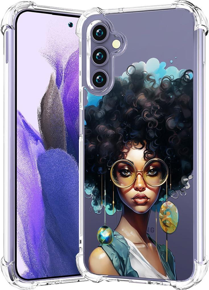 Compatible for Samsung Galaxy S24 / S25 Case Clear Cute for Women - Rugged Phone Cases Funda Protector Cover Skin (Black Afro African American)