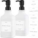 Emerson Essentials Glass Soap Dispenser Set 16 oz 2-Pack Refillable Dish & Hand Soap Dispensers for Kitchen or Bathroom Stainless Steel Pump & Waterproof Labels Included