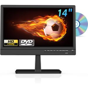 Feihe 14 Inch TV with DVD Player Built-in, HD Flat Screen Small TV DVD Player Combo w/ATSC Tuner/HDMI/USB/AV/VGA Input, Suitable for Kitchen Bedroom RV Camper