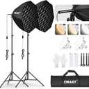 EMART Softbox Lighting Kit with Grid, 135W 25.5" Soft Box for Photography | Pull Softbox, 3000K-6500K LED Bulb with Remote Control, Photography Lighting kit for Video Recording,Streaming,Portrait-2Pack