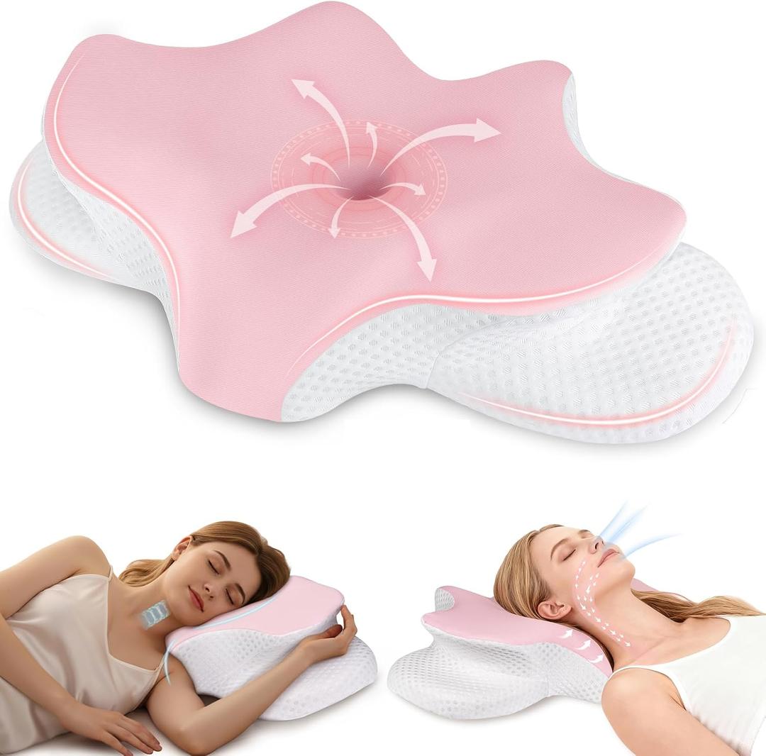 Cervical Neck Pillow for Pain Relief, Ergonomic Contour Pillow for Sleeping, 2 Heights Cooling Pillow for Neck and Shoulder Support, Memory Foam Orthopedic Pillow for Side Back Stomach Sleepers